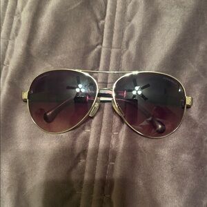 Authentic CHANEL Gold Aviator Sunglasses with Dark Lenses